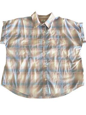Ridgecut Womens Blue & Pink Plaid Button-Up Short-Sleeve Shirt Durable XL